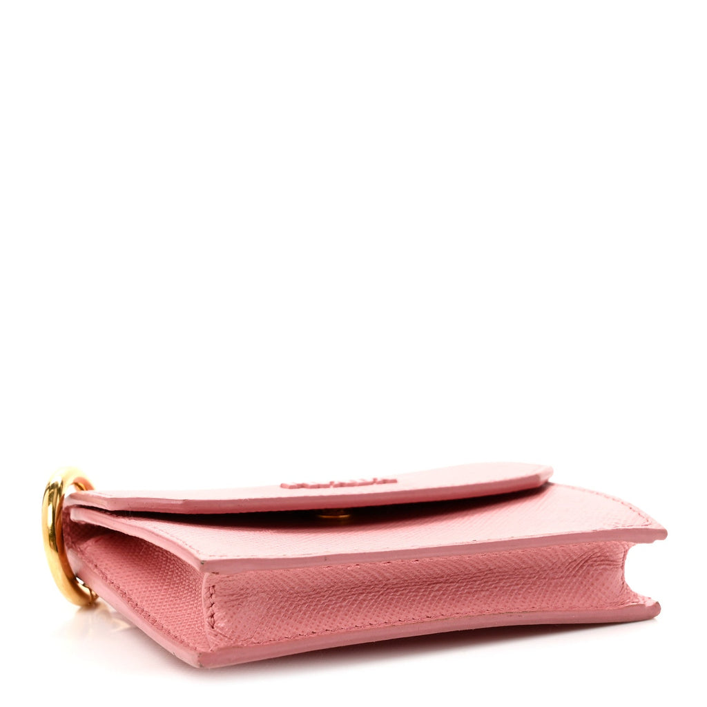 Prada Saffiano Key Ring Card Holder Wallet Petalo