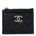 Lambskin Quilted CC Zip Card Holder Black