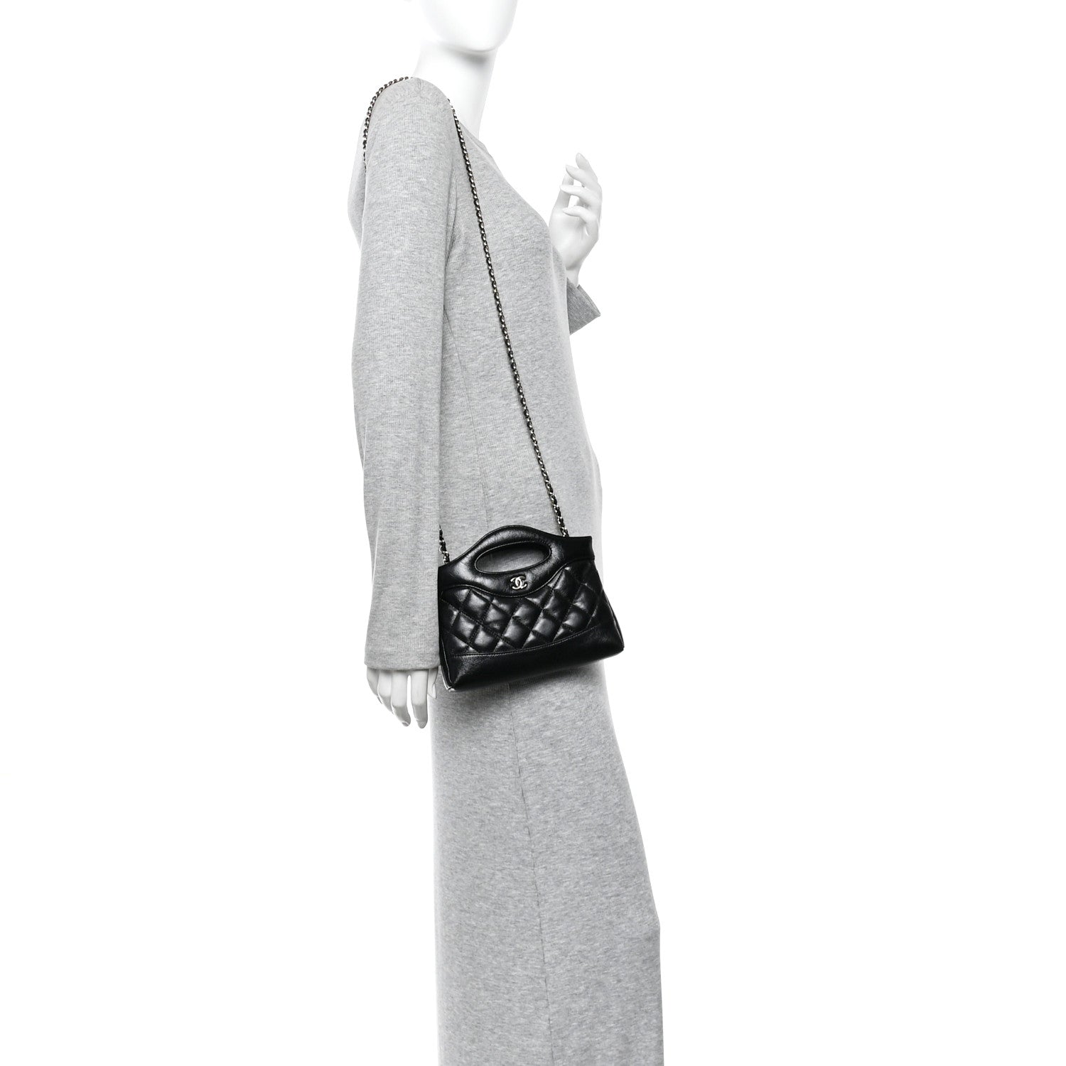 Chanel Shiny Crumpled Calfskin Quilted Nano 31 Shopping Bag Black