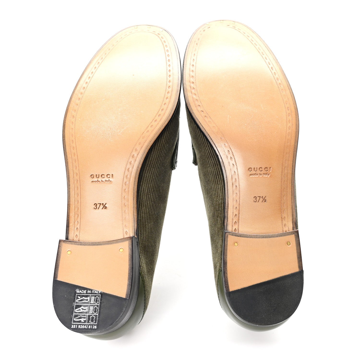 Gucci Corduroy Womens 1953 Horsebit Loafers 37.5 Sweet Military