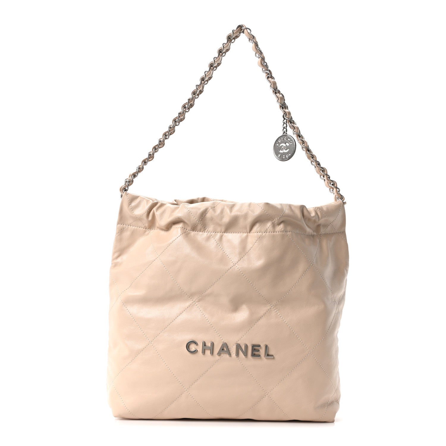 Chanel Shiny Calfskin Quilted Small Chanel 22 Ecru