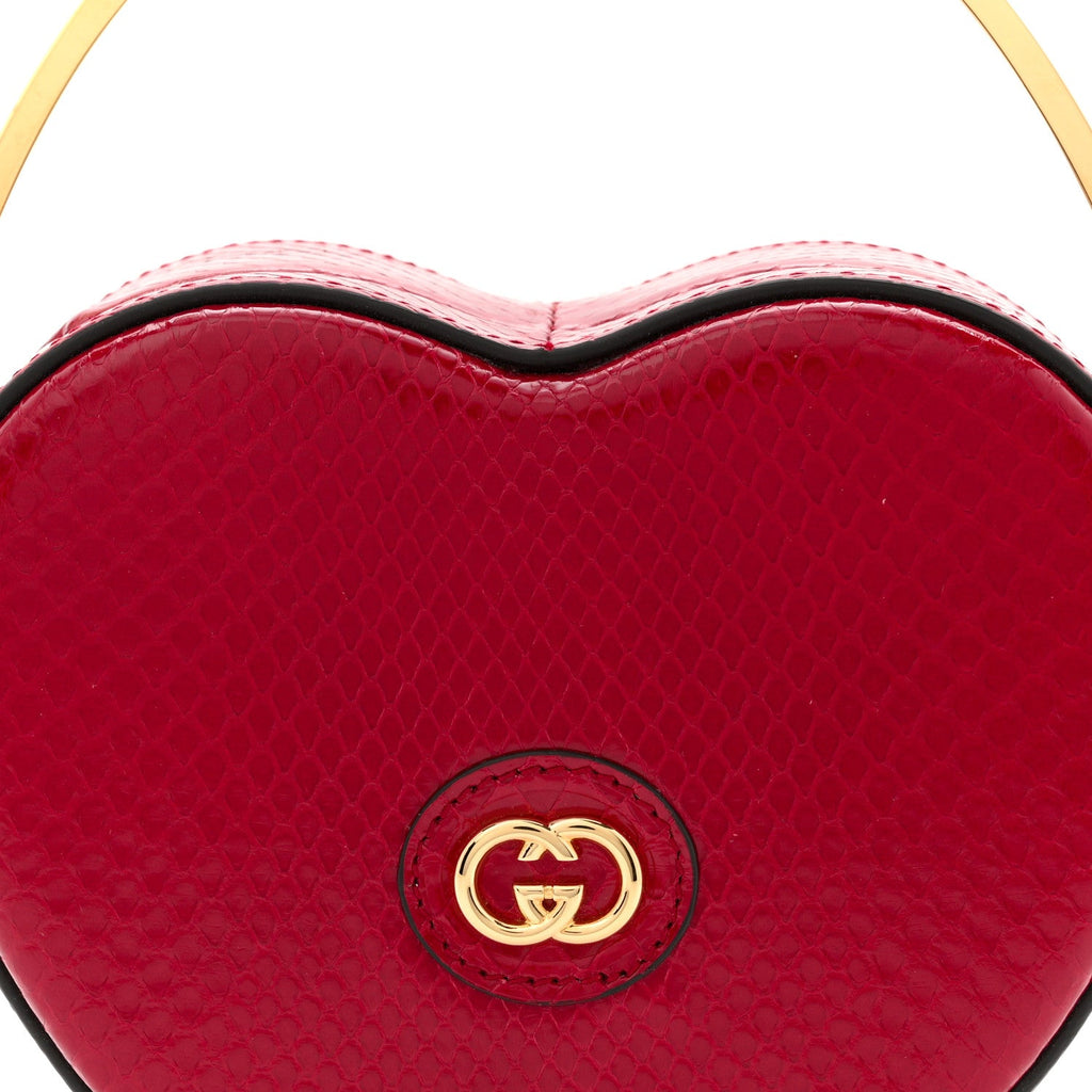Gucci Snakeskin Broadway Mini Heart Top Handle Bag Rasberry Candy