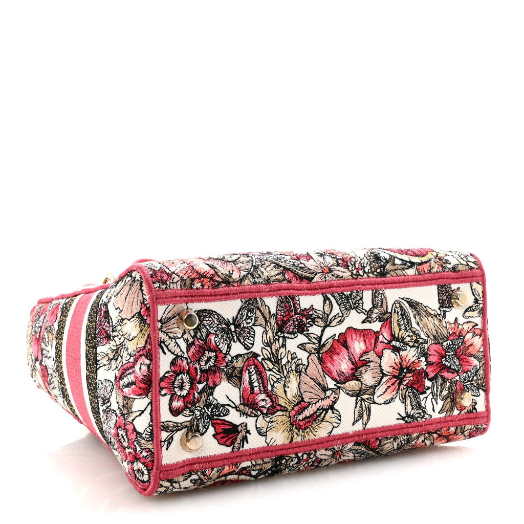 Christian Dior Canvas Embroidered Butterfly Print Medium Lady D-Lite  Multicolor