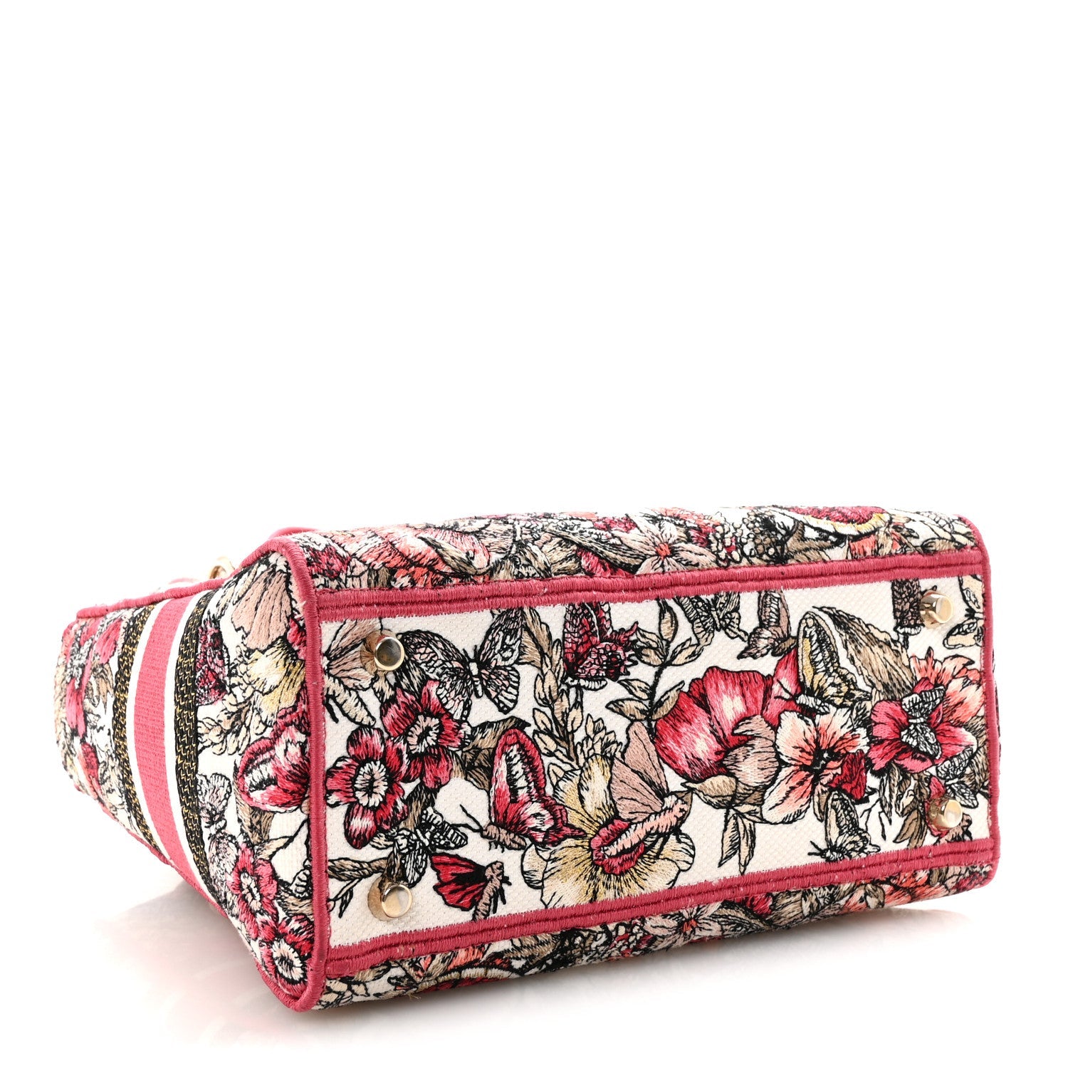 Christian Dior Canvas Embroidered Butterfly Print Medium Lady D-Lite  Multicolor