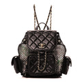 Chanel Shiny Lambskin Mesh Quilted Small Cargo Duma Drawstring Backpack Black