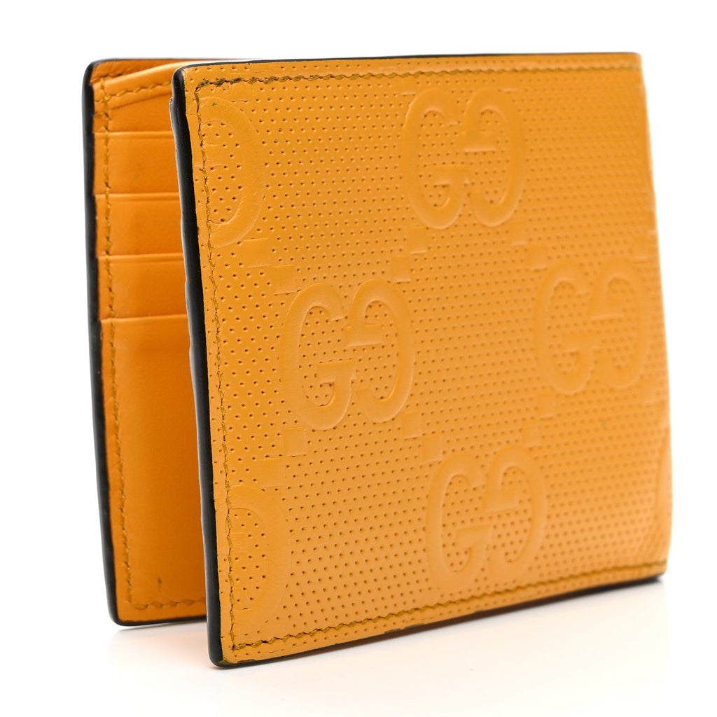 Gucci Calfskin GG Tennis Embossed Bi-Fold Wallet Yellow Tangerine