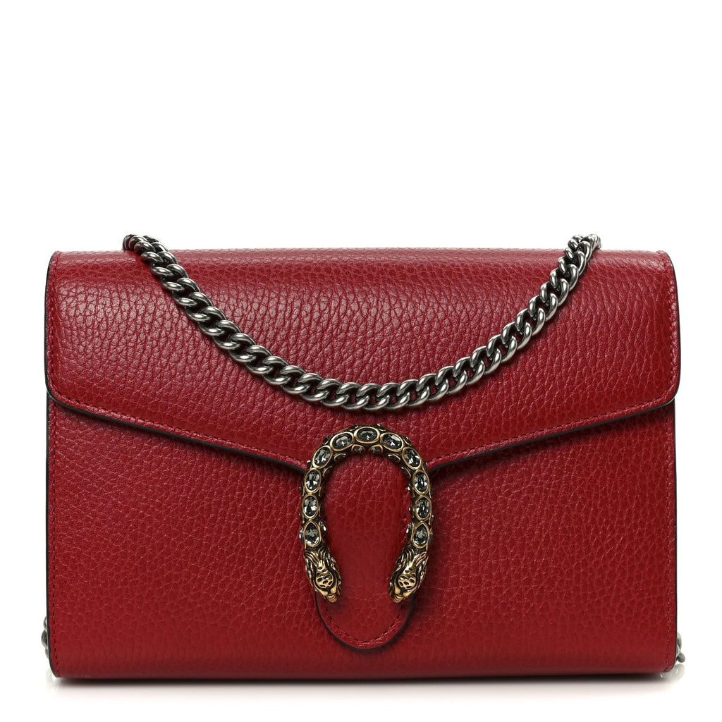 Gucci Calfskin Mini Dionysus Chain Wallet Hibiscus Red