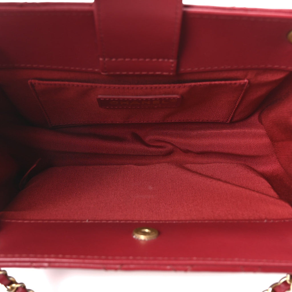 Chanel Calfskin Quilted Small CC Chain Accordion Tote Red