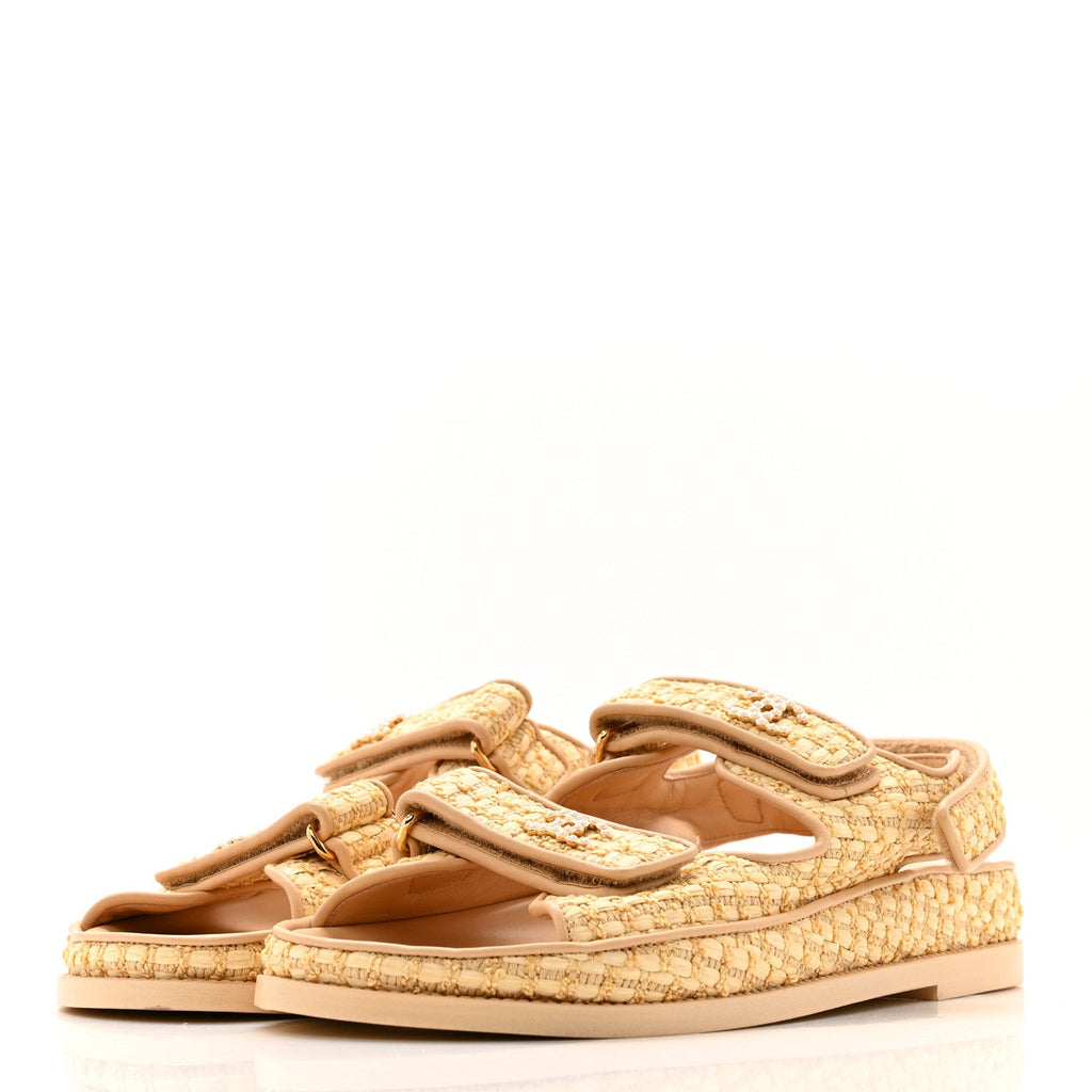 Braided Fabric Velcro Dad Sandals 38.5 Beige