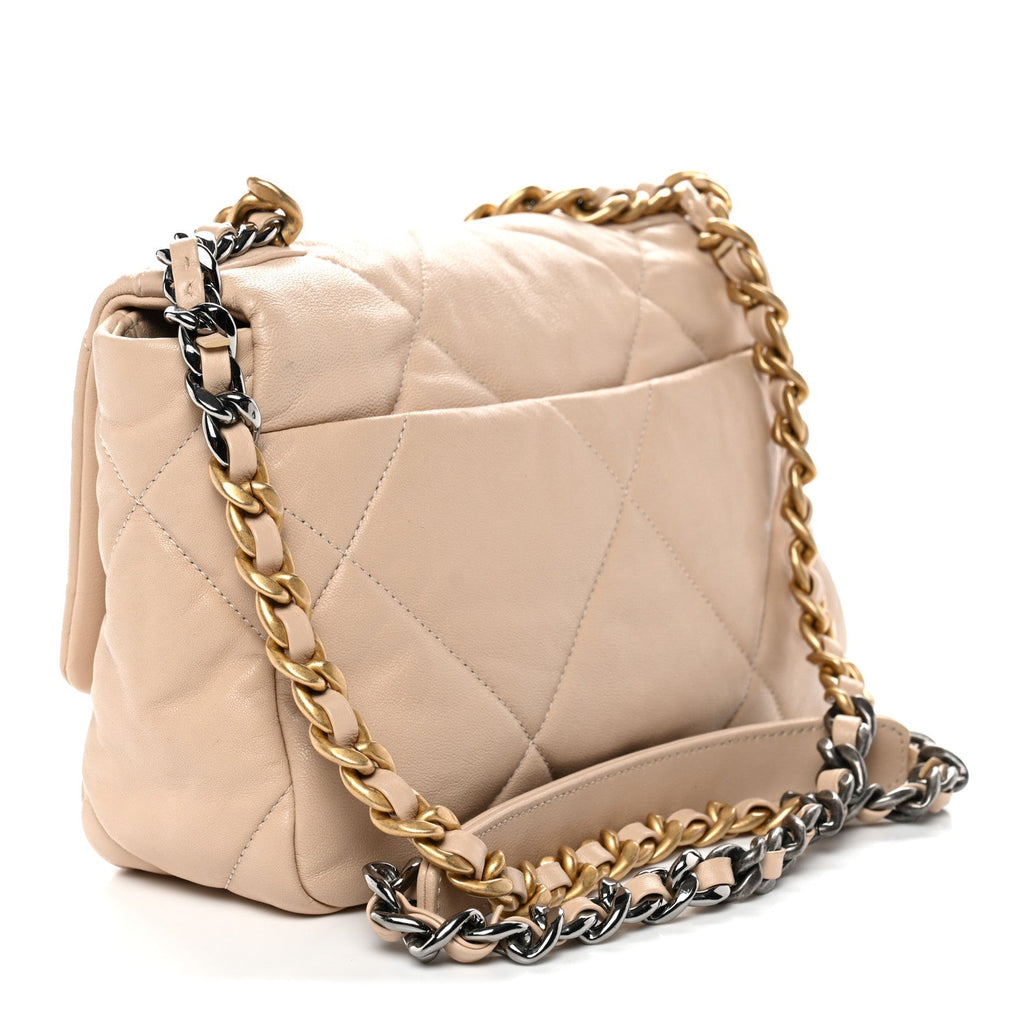 Chanel Lambskin Quilted Medium Chanel 19 Flap Beige