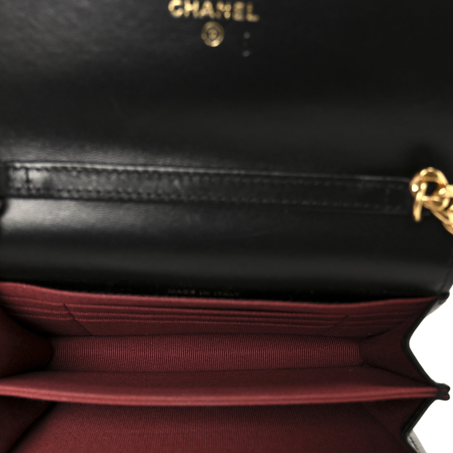 Chanel Lambskin Quilted CC Pearl Enamel Clutch on Chain WOC Black