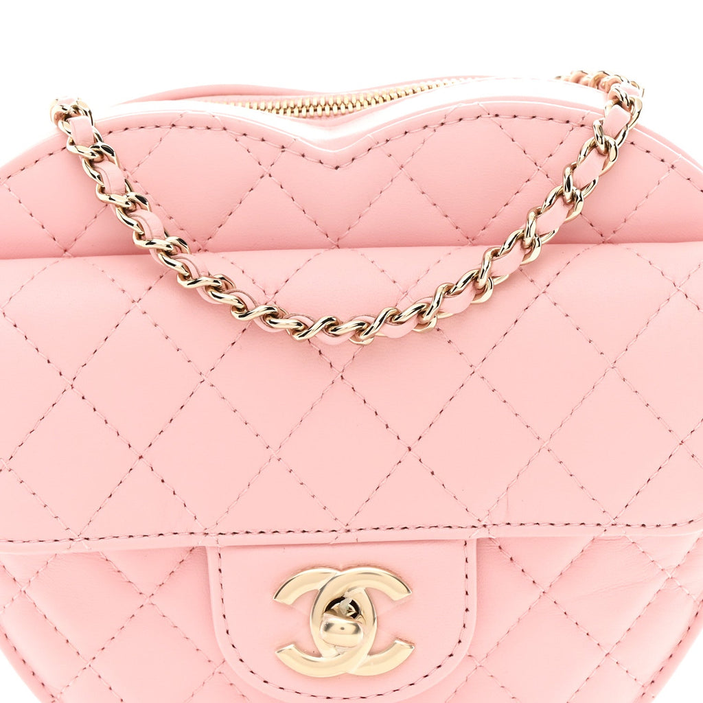Chanel Lambskin Quilted Large CC In Love Heart Bag Light Pink