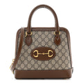 Gucci GG Supreme Monogram Azalea Calfskin Small Horsebit 1955 Top Handle Bag Beige Ebony Brown Sugar