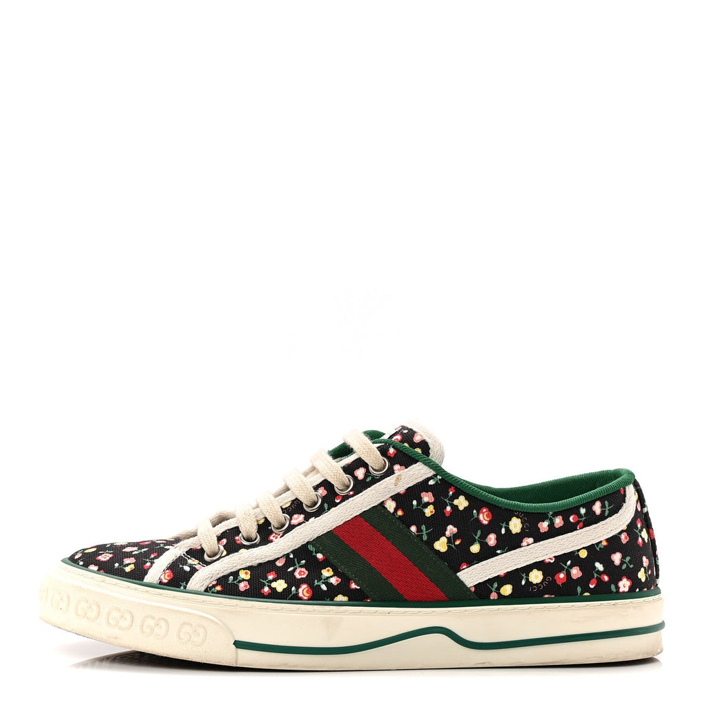 Gucci X LIBERTY OF LONDON Canvas Web Holly Print Womens 1977 Tennis Sneakers 38.5 Black Peach Mystic White