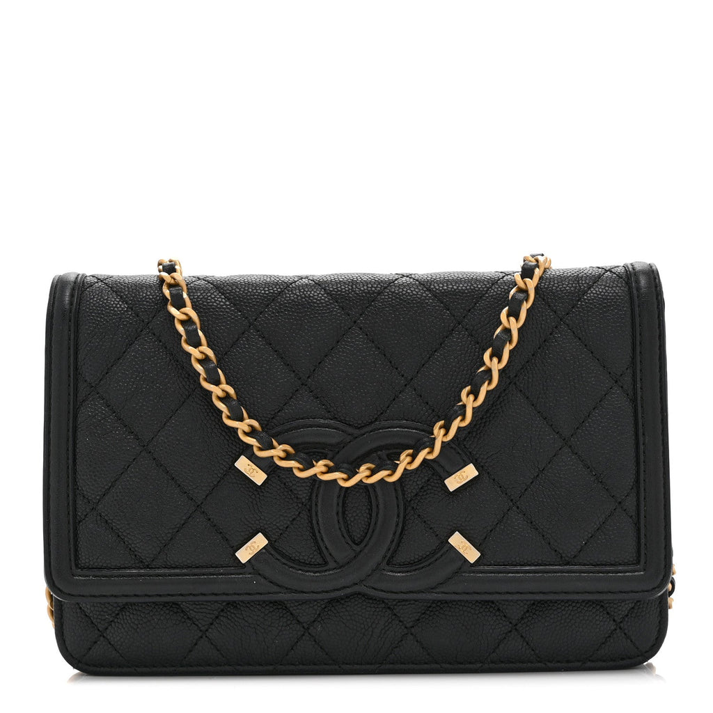 Chanel Caviar Quilted CC Filigree Wallet On Chain WOC Black