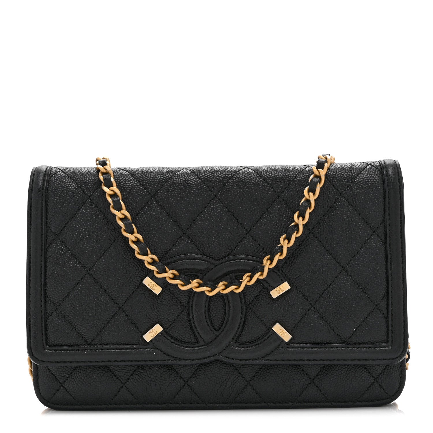 Chanel Caviar Quilted CC Filigree Wallet On Chain WOC Black