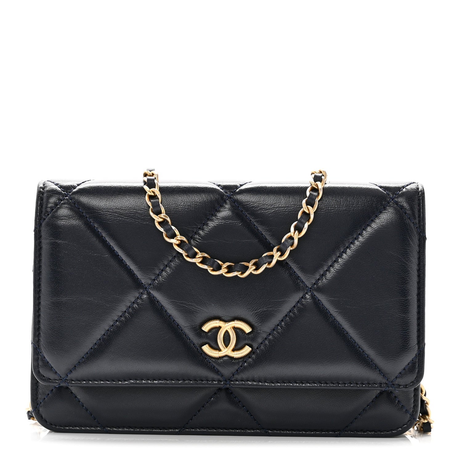 Chanel Lambskin Quilted Wallet On Chain WOC Navy