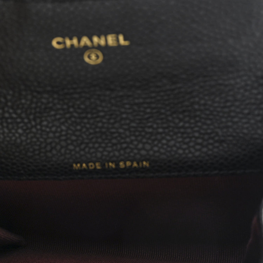 Caviar Quilted Flap Card Holder Wallet Black