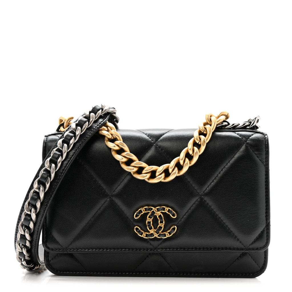 Chanel Lambskin Quilted Chanel 19 Wallet On Chain WOC Black