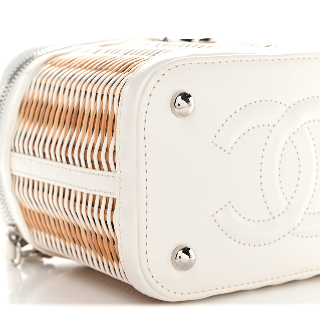 Chanel Calfskin Raffia Small Vanity Case Bag White Beige