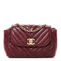 Chanel Glazed Calfskin Chevron Quilted Small Hampton Flap Burgundy