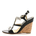Lambskin Cork Camellia Wedge Sandals 37.5 Black