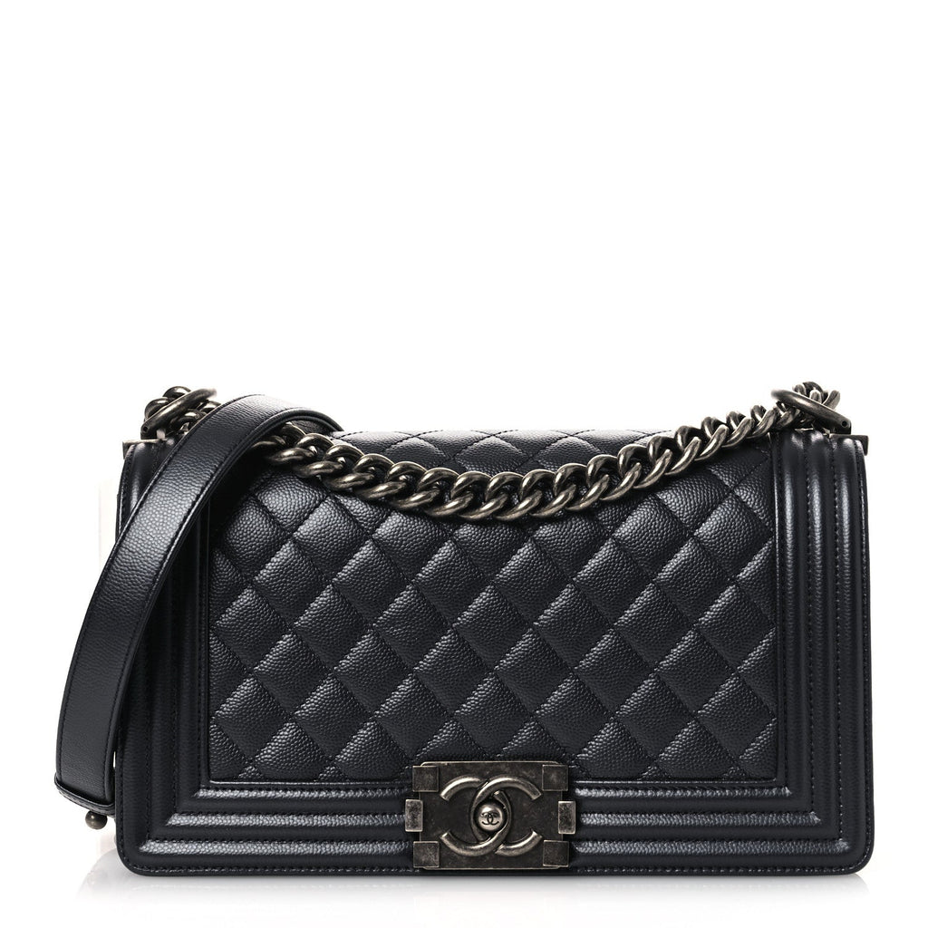Chanel Metallic Caviar Quilted Medium Boy Flap Navy