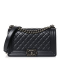 Chanel Metallic Caviar Quilted Medium Boy Flap Navy