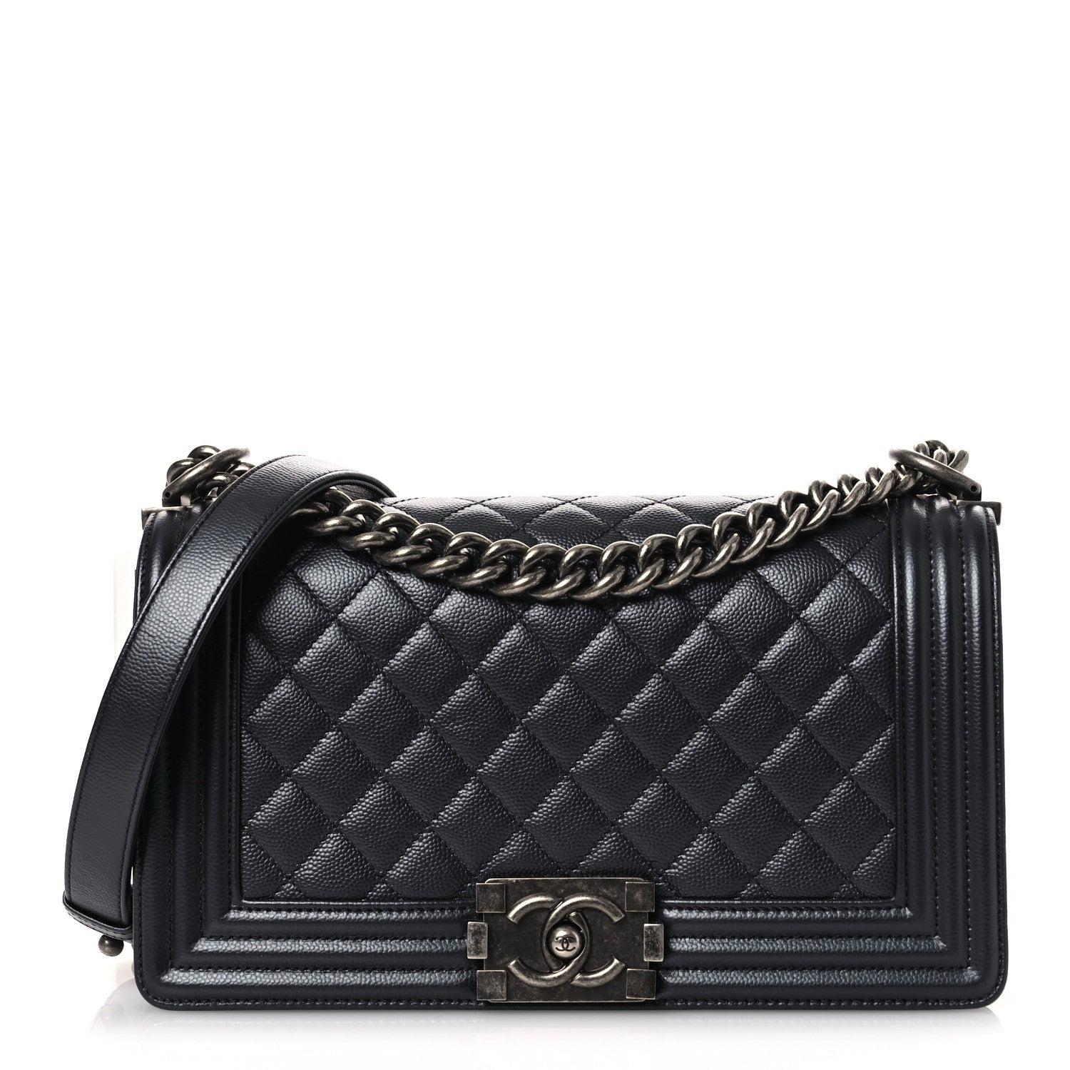Chanel Metallic Caviar Quilted Medium Boy Flap Navy