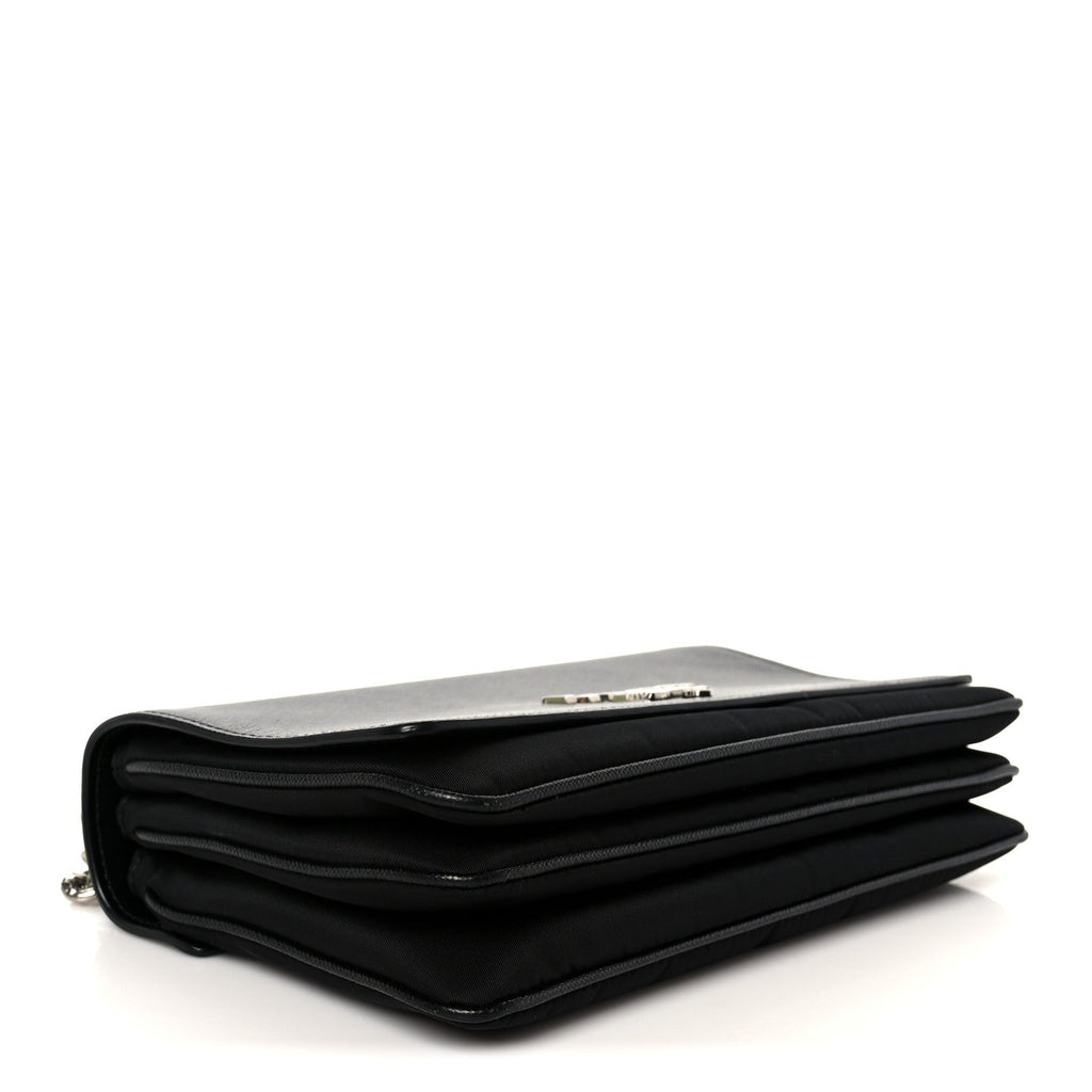 Prada Saffiano Tessuto Nylon Chain Shoulder Bag Black
