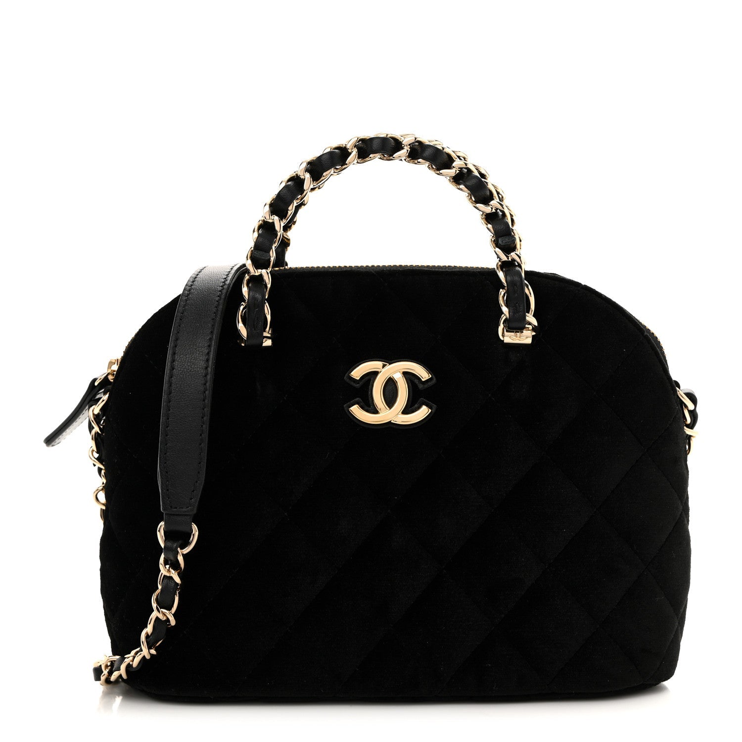 Chanel Velvet Quilted Shiny Coco Clutch With Chain Black