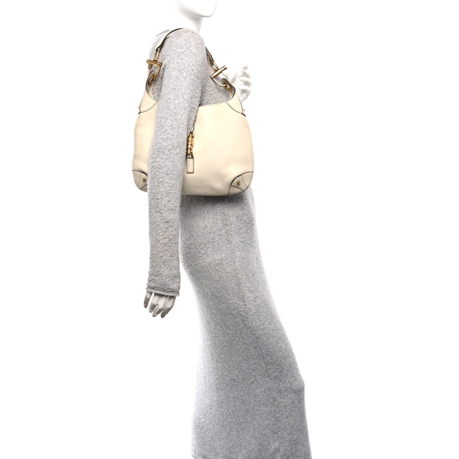 Gucci Calfskin Piston Lock Jackie O Hobo White
