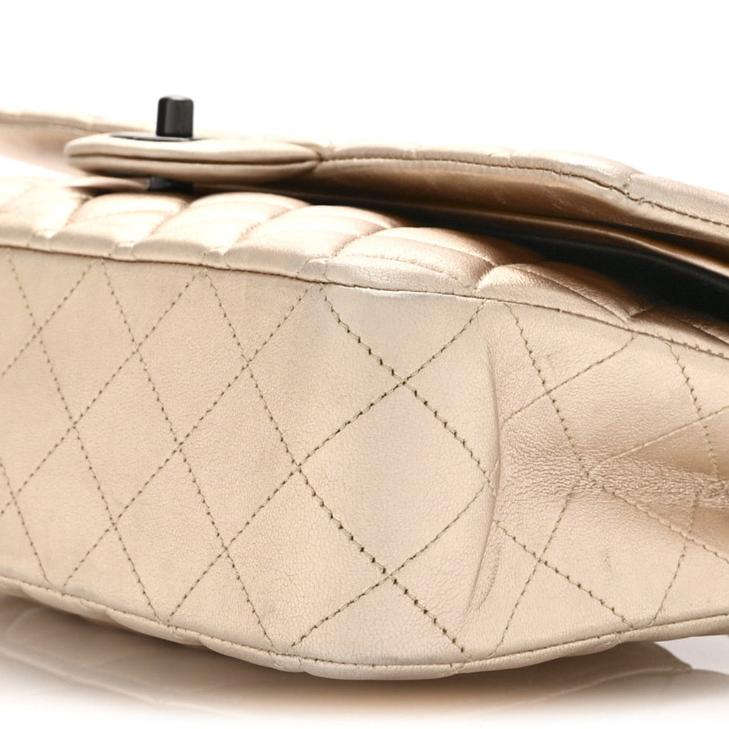 Chanel Metallic Lambskin Quilted Medium Double Flap Gold Black