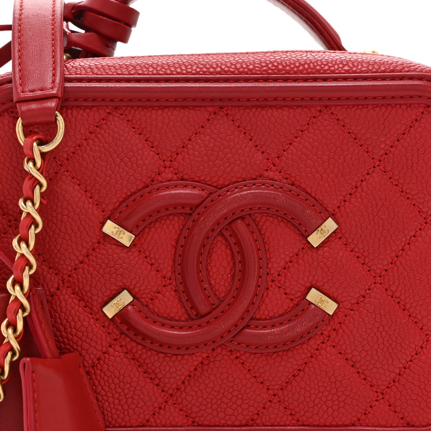 Chanel Caviar Quilted Small CC Filigree Vanity Case Red