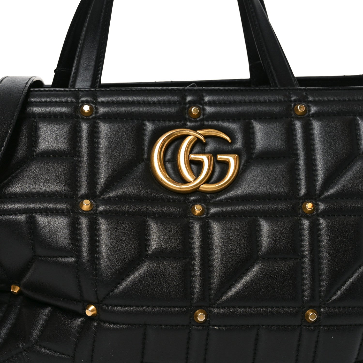 Gucci Calfskin Matelasse Studded Medium GG Marmont Tote Black