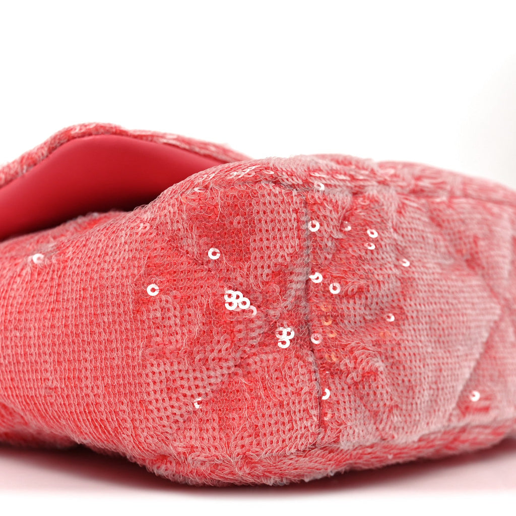 Chanel Sequin Quilted Medium Chanel 19 Flap Coral