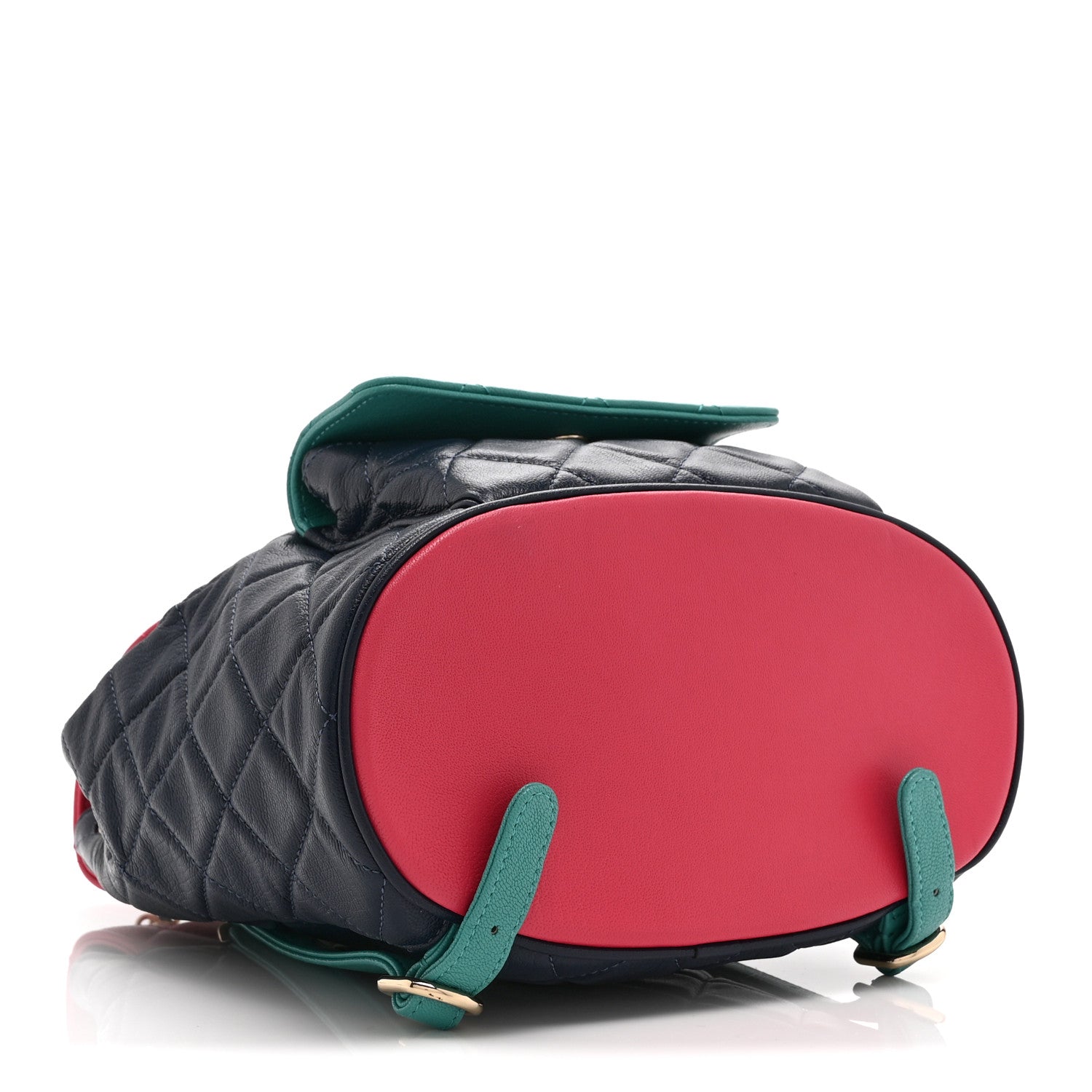 Chanel Goatskin Quilted Duma Drawstring Backpack Navy Turquoise Pink