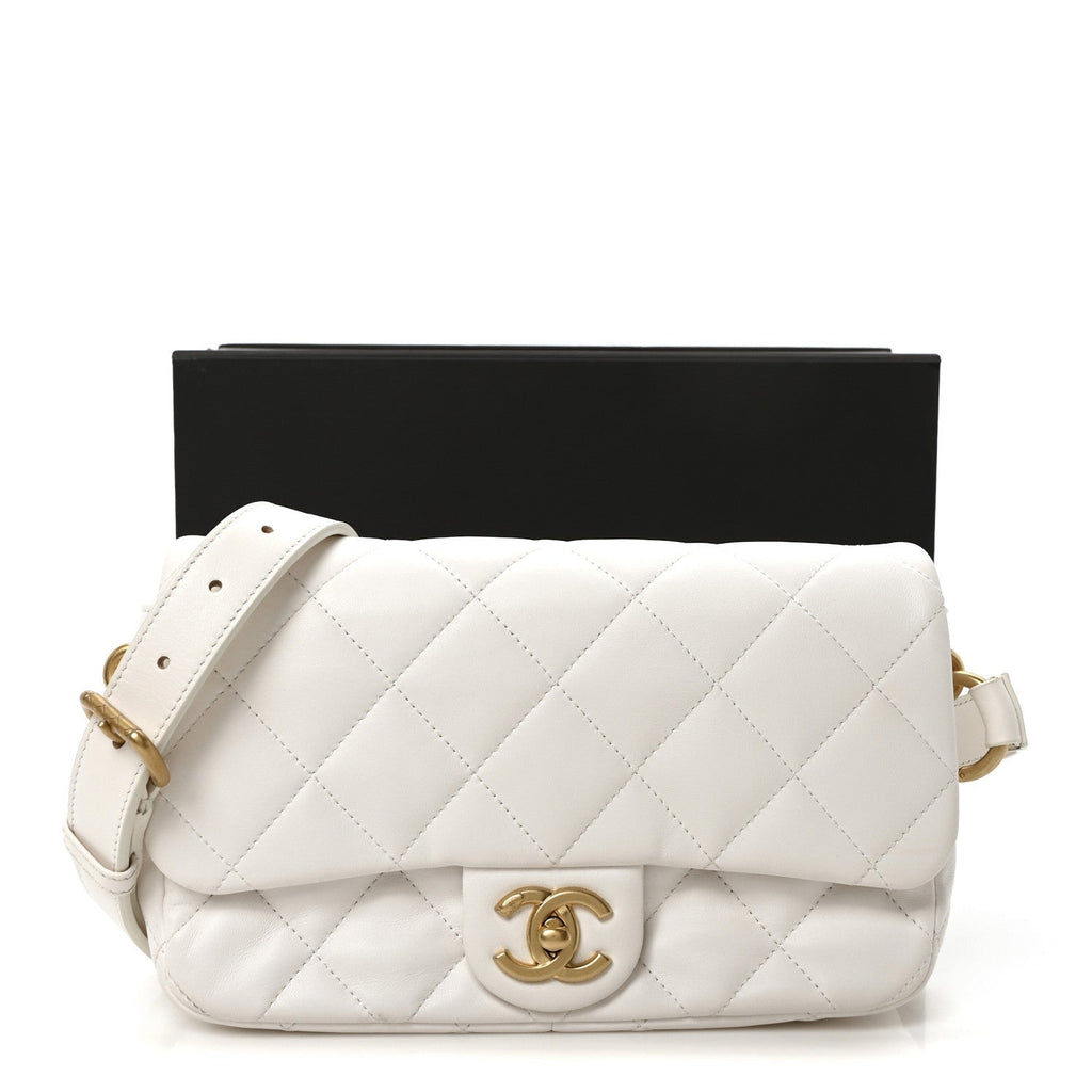 Chanel Lambskin Quilted Flap White