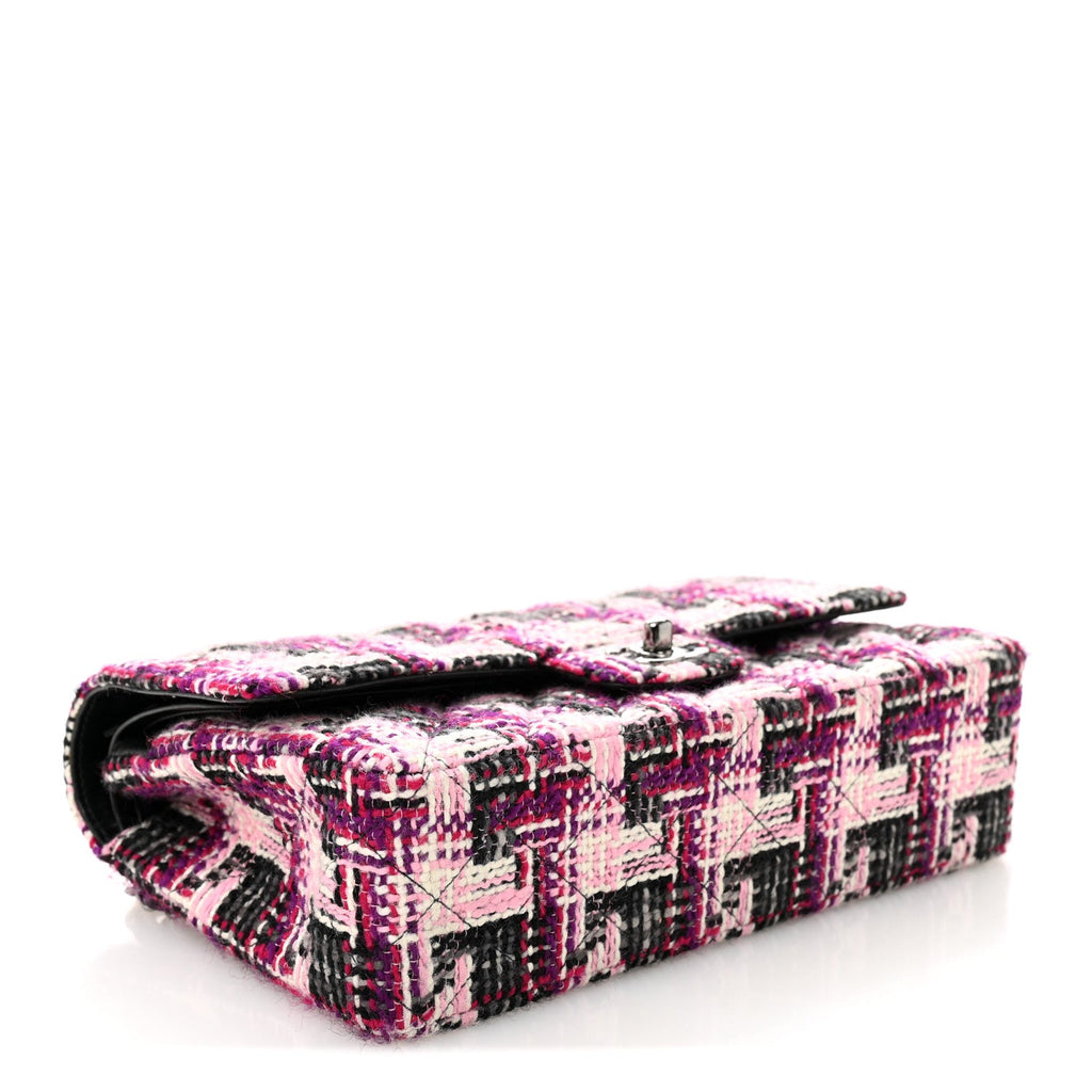 Chanel Tweed Quilted Medium Double Flap Pink Black