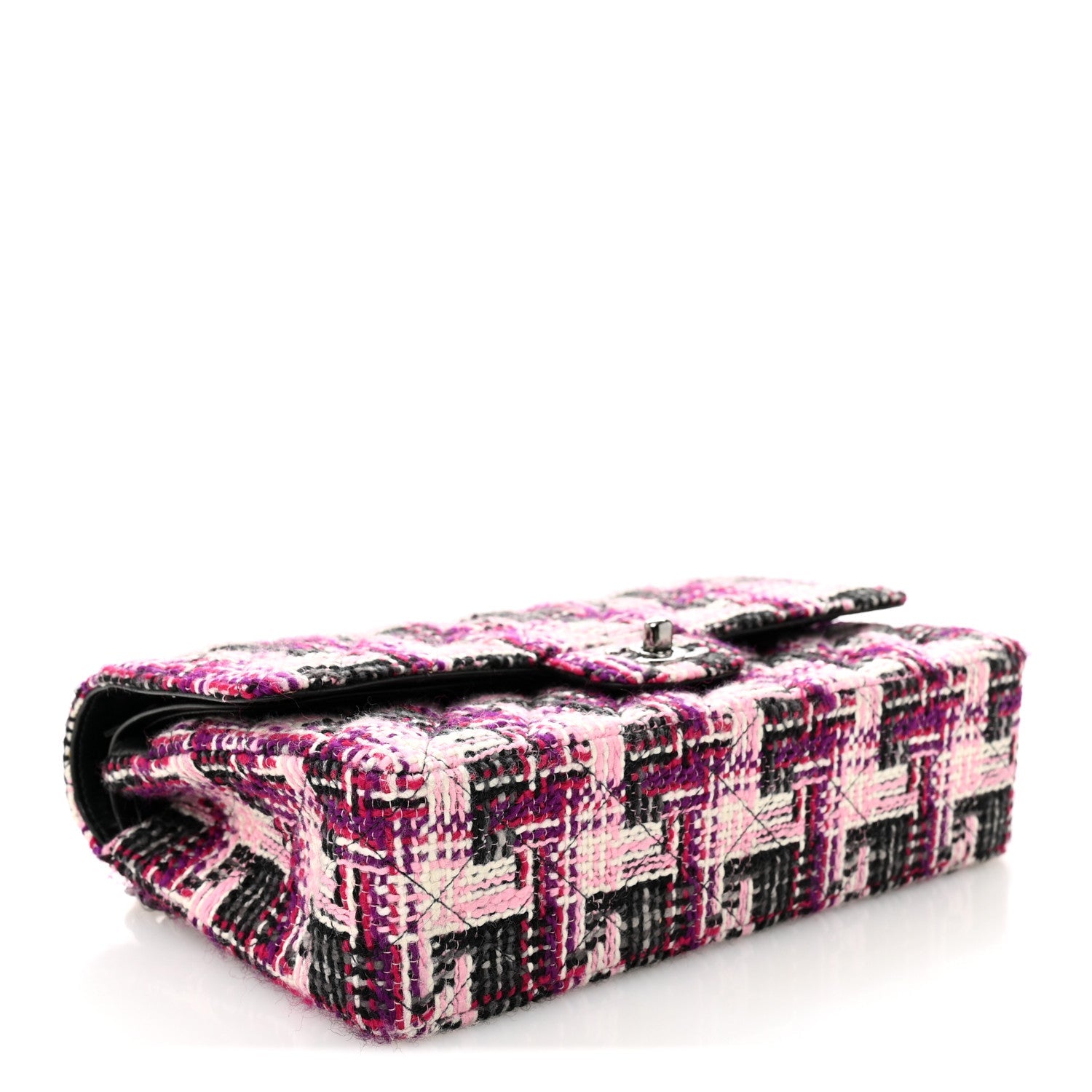 Chanel Tweed Quilted Medium Double Flap Pink Black