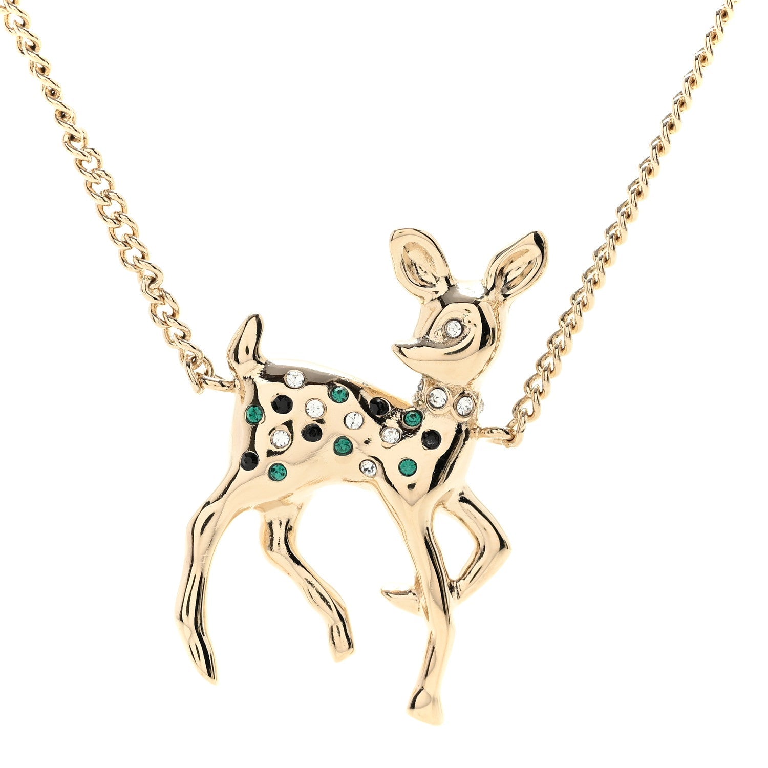 Metal Crystal Pearl Deer Pendant Necklace Green Black Gold