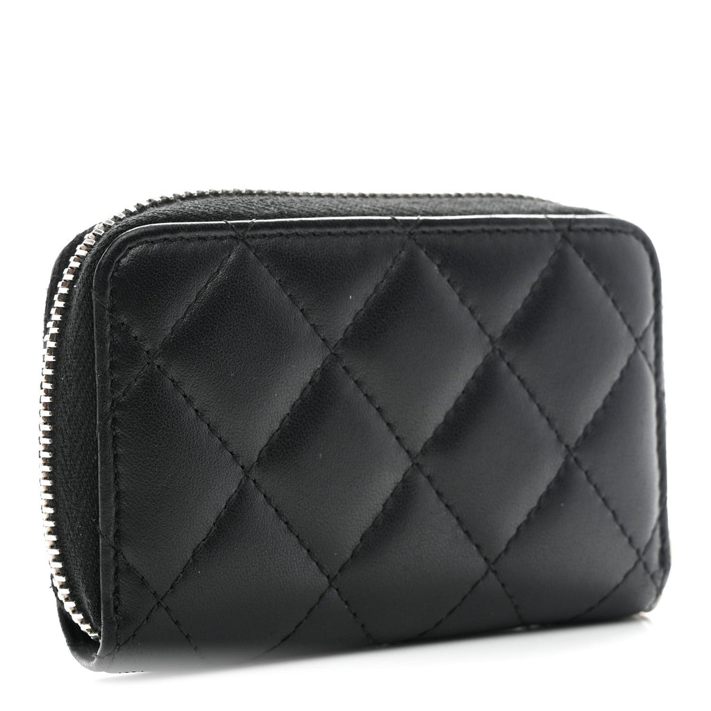 Lambskin Quilted Zip Coin Purse Black