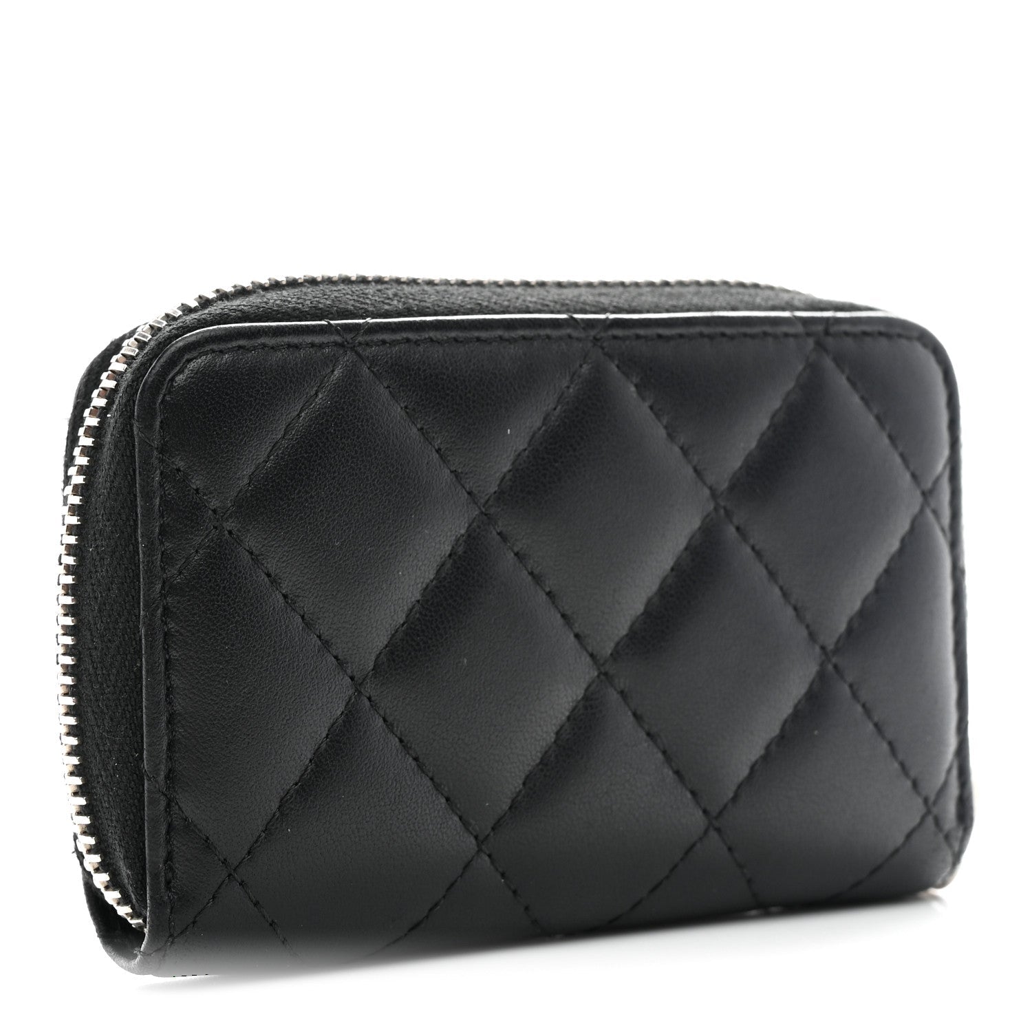 Lambskin Quilted Zip Coin Purse Black