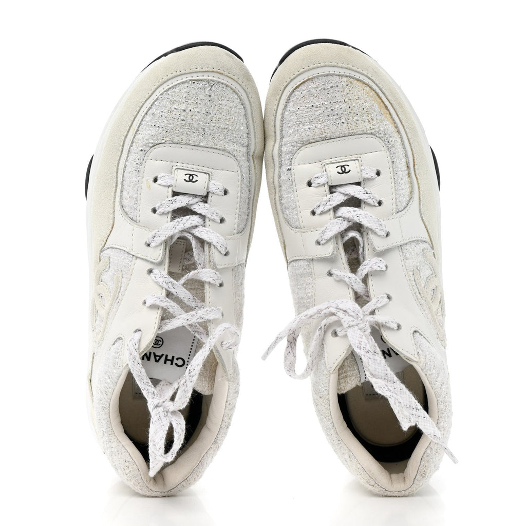 Painted Iridescent Cotton Tweed Suede Womens CC Sneakers 39 White Silver Multicolor
