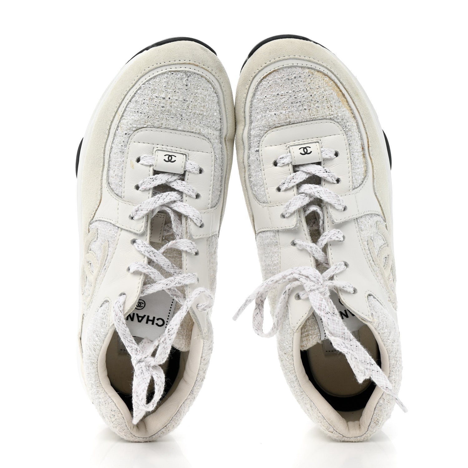 Painted Iridescent Cotton Tweed Suede Womens CC Sneakers 39 White Silver Multicolor
