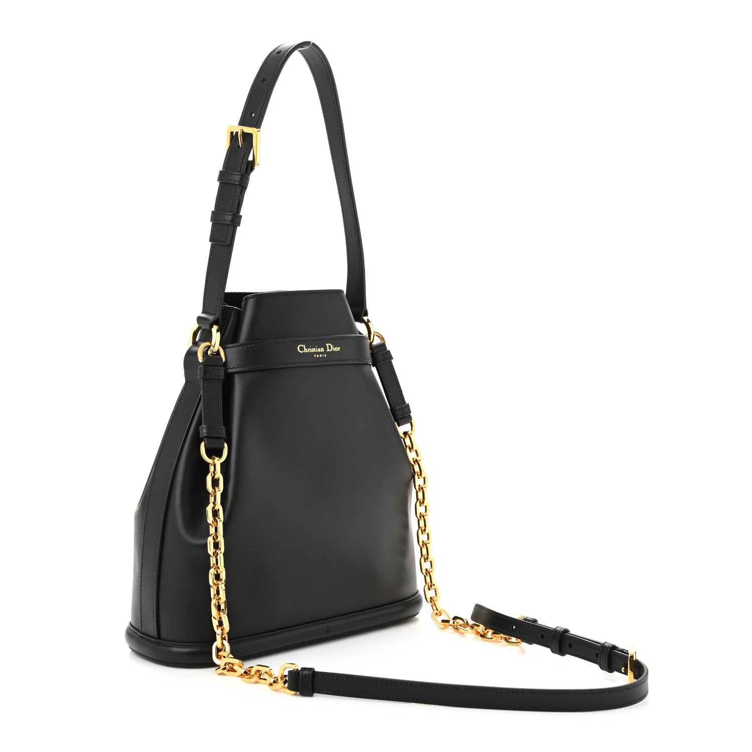 Christian Dior Calfskin CD Embossed Medium C'est Chain Bucket Bag Black