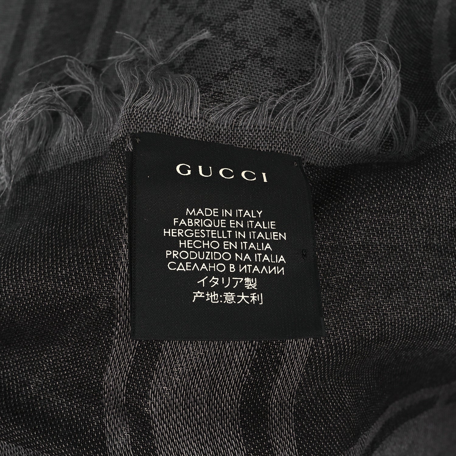Gucci Wool Silk GG Monogram Diamante Plaid Surviee Shawl Graphite Black