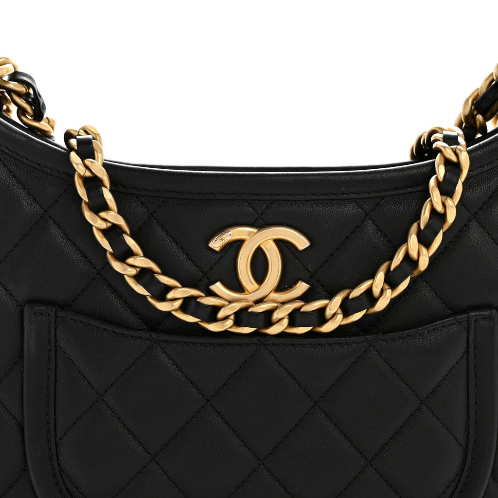 Chanel Calfskin Quilted Hobo Black