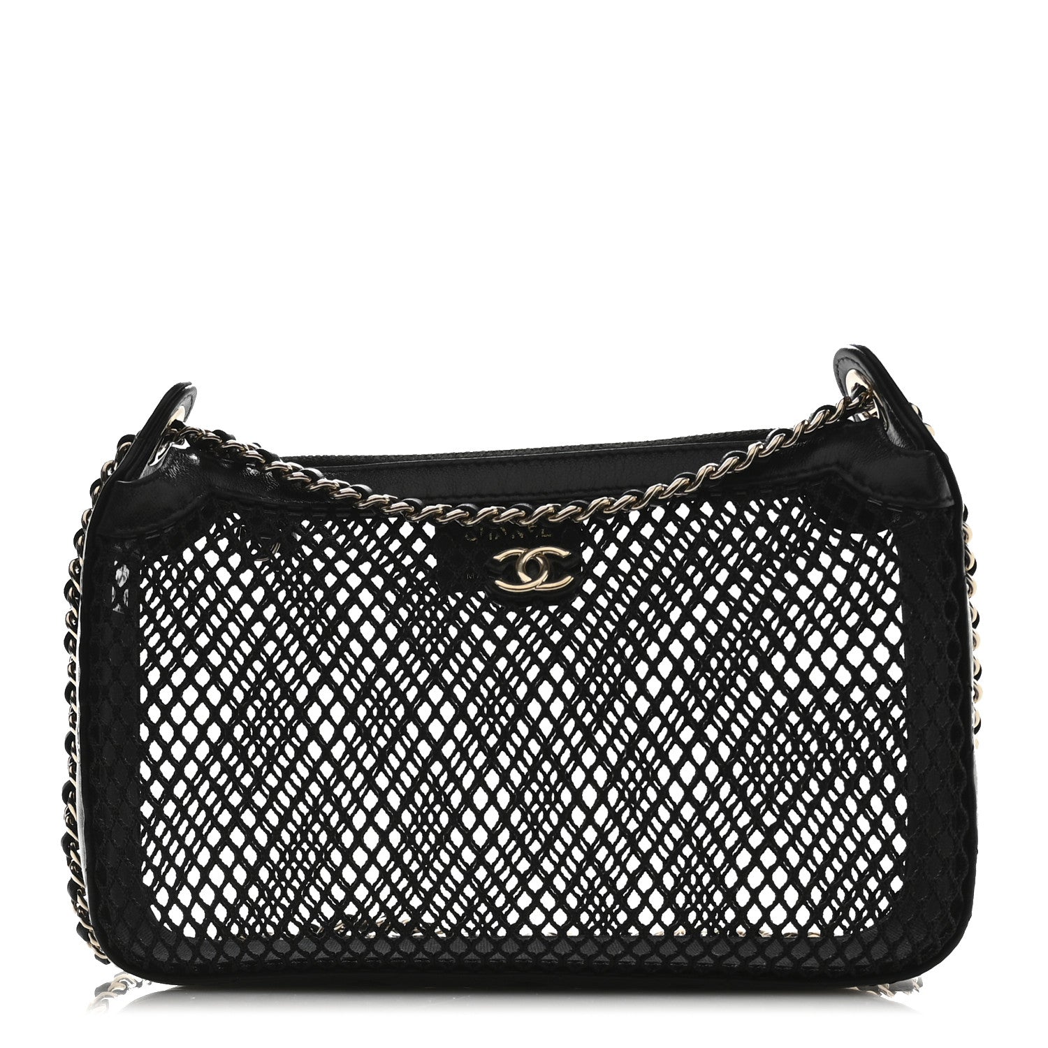 Chanel Mesh Shiny Lambskin Clutch With Chain Black