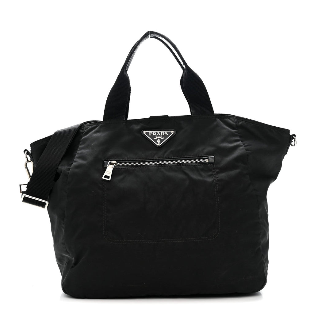 Prada Tessuto Nylon Zip Convertible Tote Black